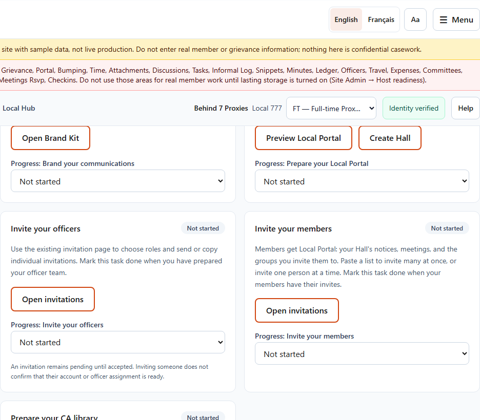 The Build on your setup list, with five tasks and a progress choice for each
